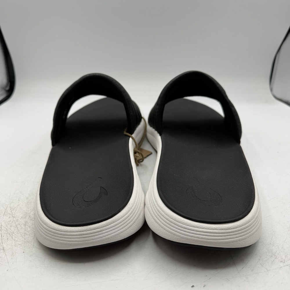 Olukai Komo Slides Men's Size 15 Black White Cushioned Beach Sandals Slip On NWT - Picture 8 of 11